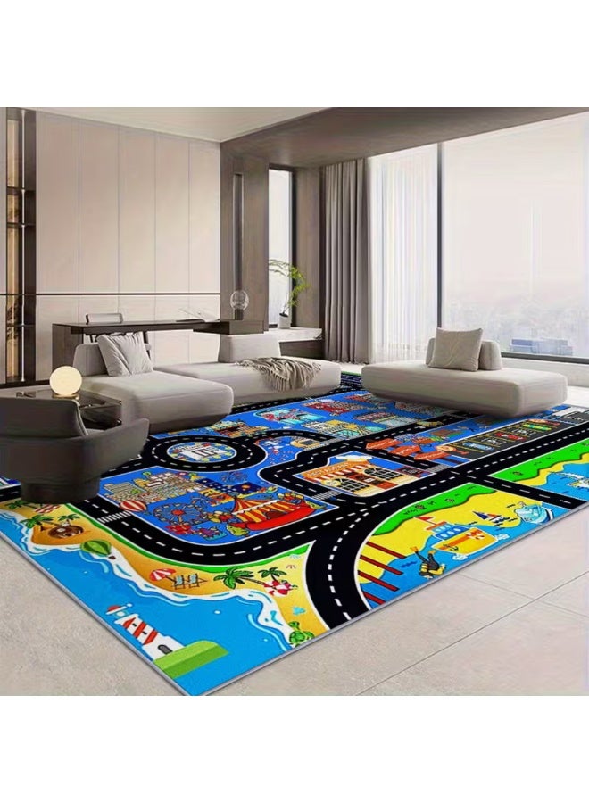 Factory Price سجادة خريطة المدينة بسعر المصنع – حصيرة لعب مبطنة ناعمة مع دعم مانع للانزلاق، 160 x 200 سم - Image 3